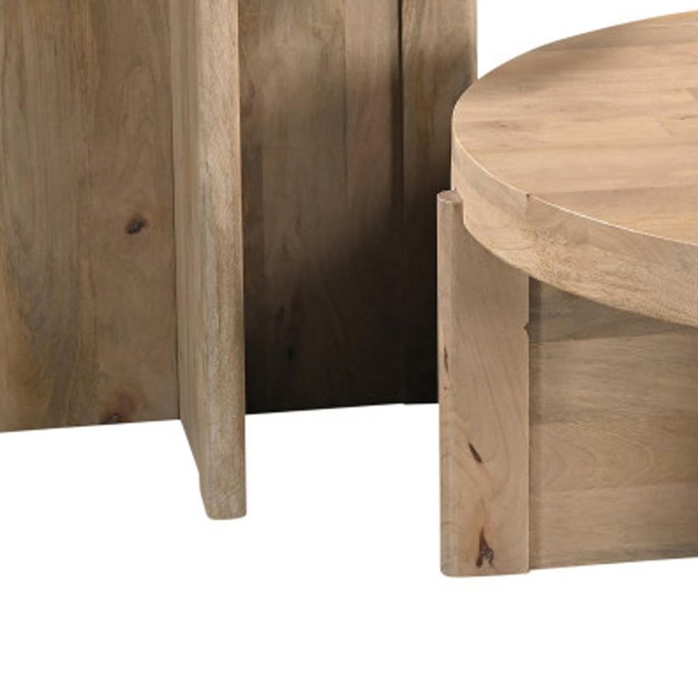 Natural Solid Wood Round Cross Legs Coffee Table - 36-inch