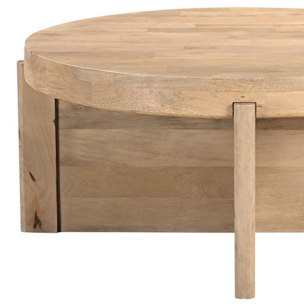 Natural Solid Wood Round Cross Legs Coffee Table - 36-inch
