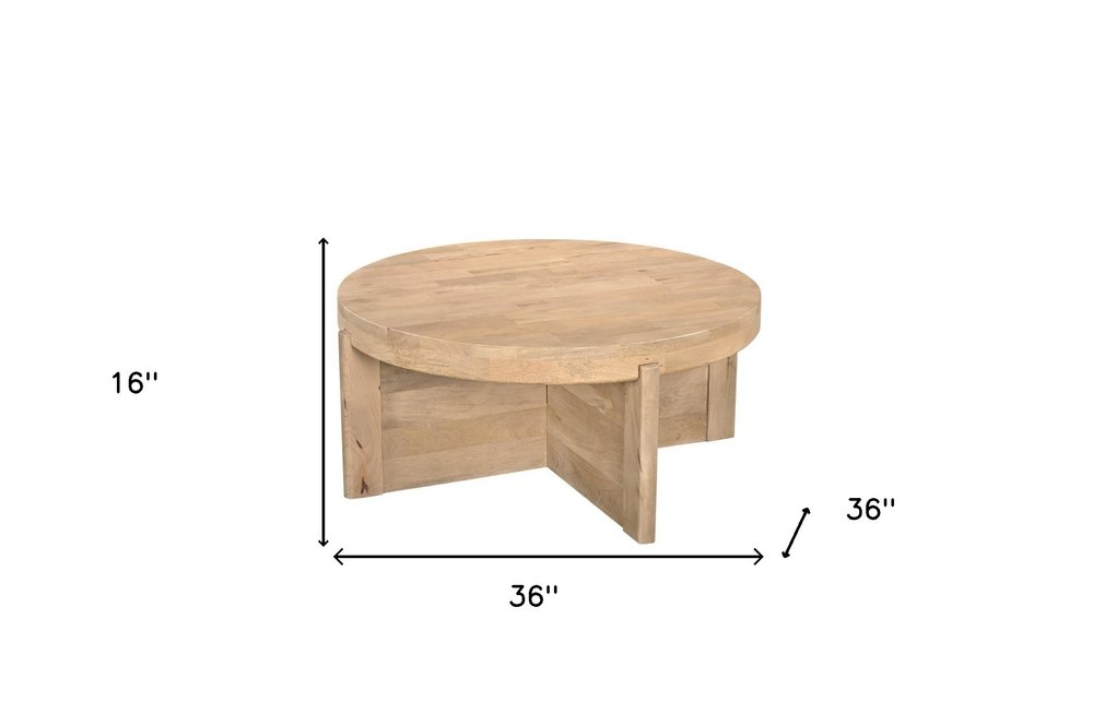 Natural Solid Wood Round Cross Legs Coffee Table - 36-inch