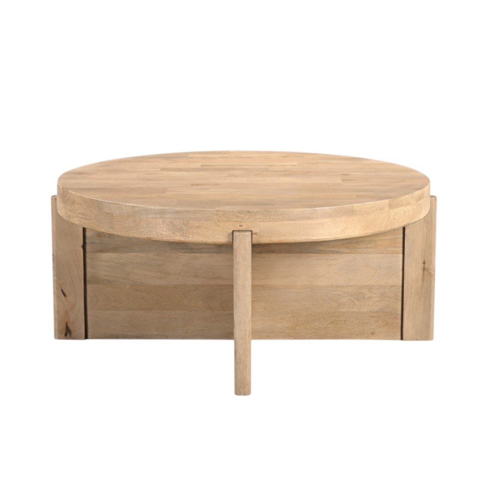 Natural Solid Wood Round Cross Legs Coffee Table - 36-inch