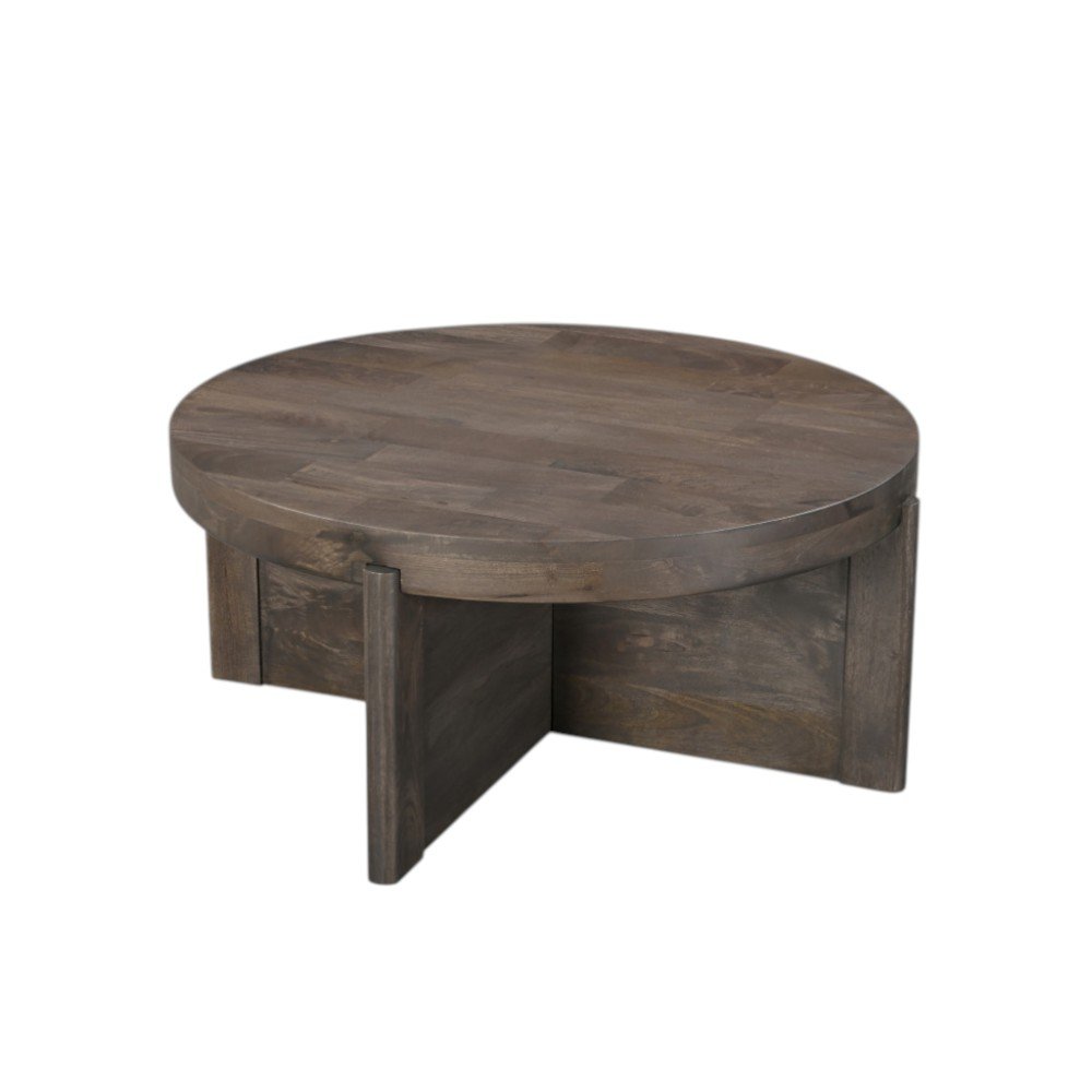 Brown Solid Wood Round Cross Legs Coffee Table - 36-inch