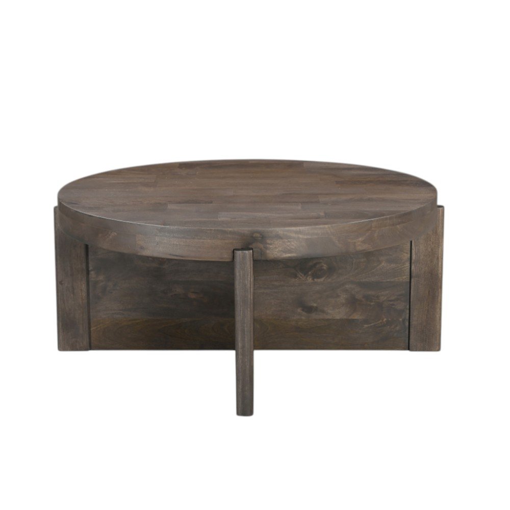 Brown Solid Wood Round Cross Legs Coffee Table - 36-inch