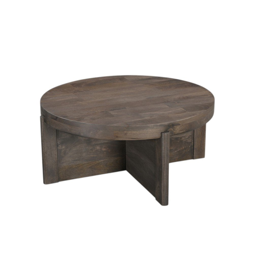 Brown Solid Wood Round Cross Legs Coffee Table - 36-inch