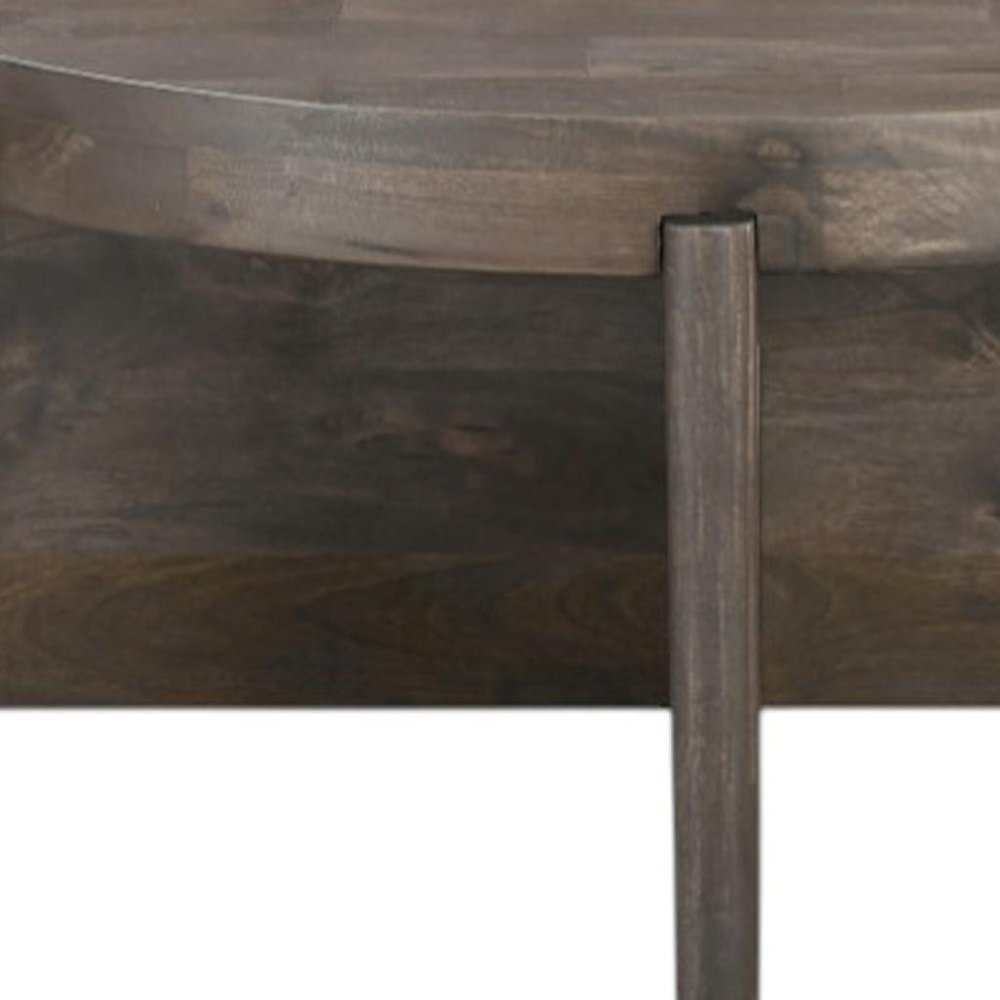 Brown Solid Wood Round Cross Legs Coffee Table - 36-inch