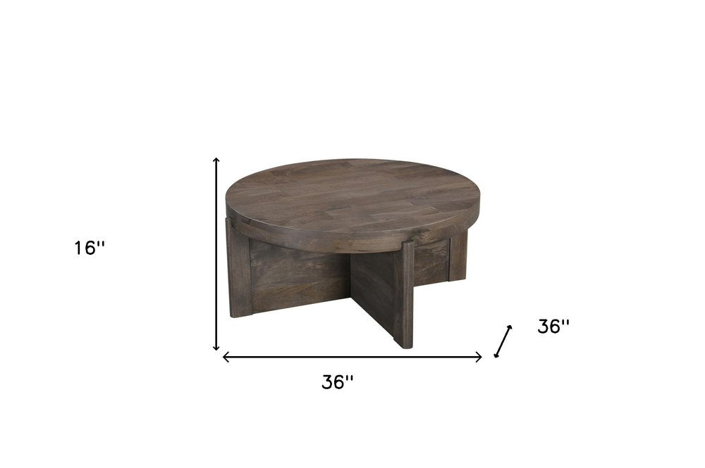Brown Solid Wood Round Cross Legs Coffee Table - 36-inch