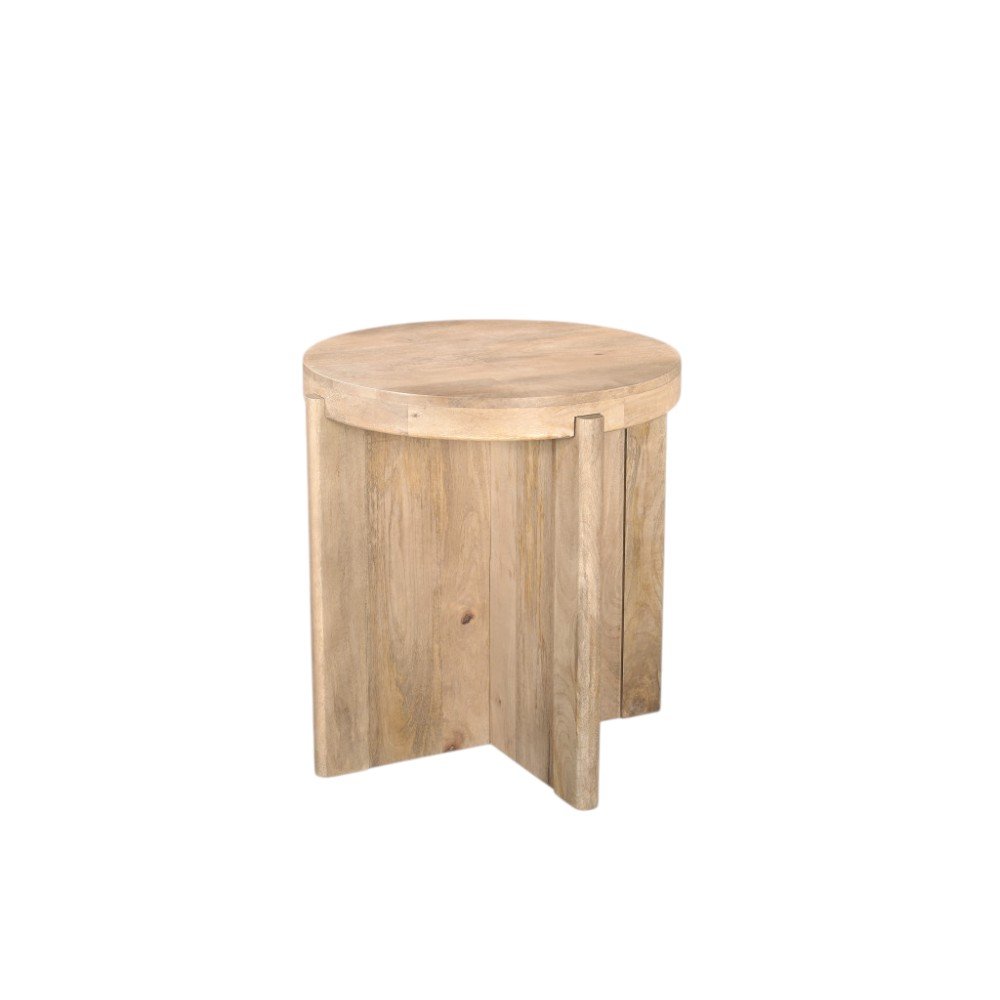 Natural Solid Wood Round Cross Leg End Table - 24-inch