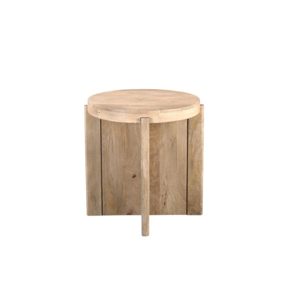 Natural Solid Wood Round Cross Leg End Table - 24-inch