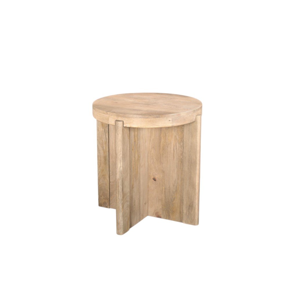 Natural Solid Wood Round Cross Leg End Table - 24-inch
