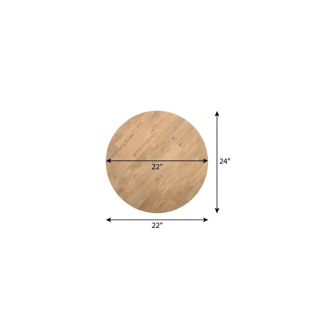 Natural Solid Wood Round Cross Leg End Table - 24-inch