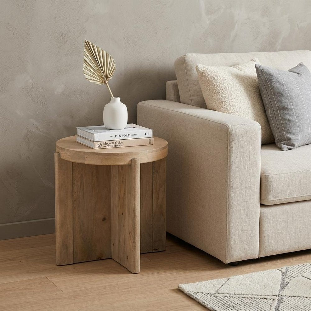 Natural Solid Wood Round Cross Leg End Table - 24-inch