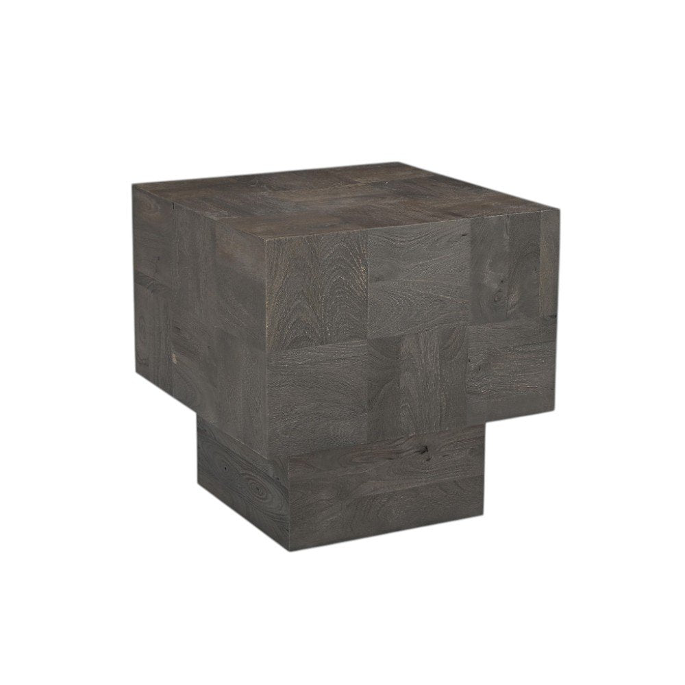 Gray Distressed Solid Wood Square Block End Table - 22-inch