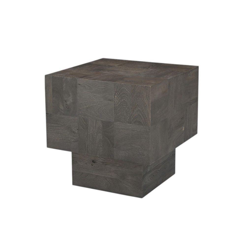 Gray Distressed Solid Wood Square Block End Table - 22-inch