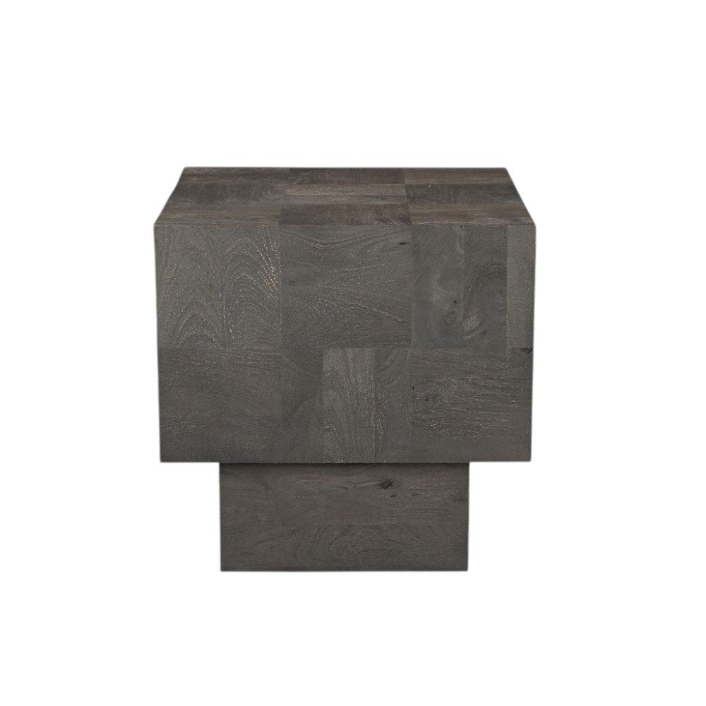 Gray Distressed Solid Wood Square Block End Table - 22-inch