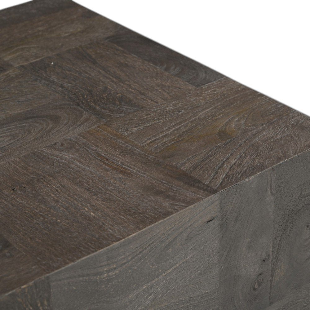Gray Distressed Solid Wood Square Block End Table - 22-inch