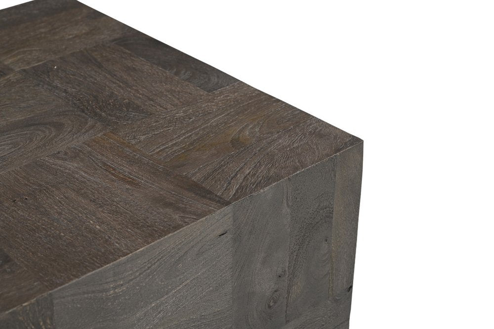 Gray Distressed Solid Wood Square Block End Table - 22-inch