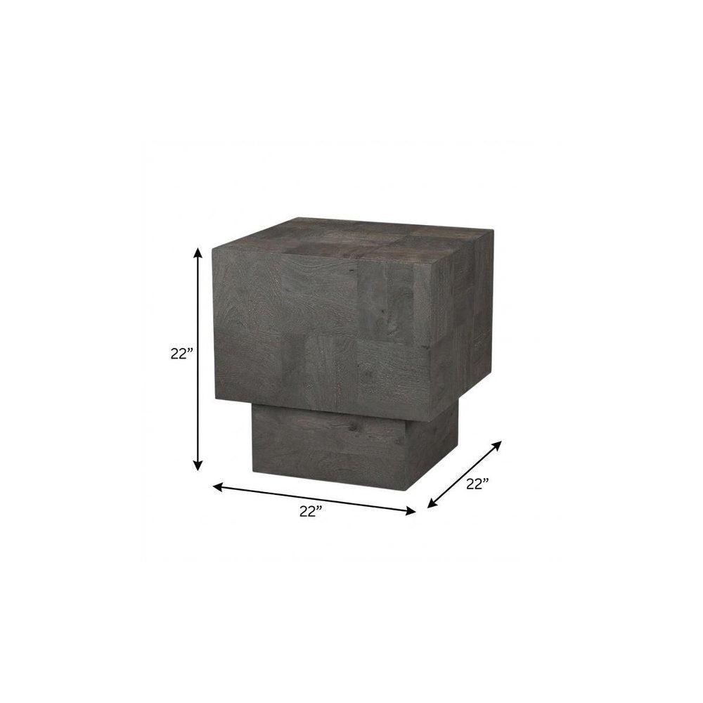 Gray Distressed Solid Wood Square Block End Table - 22-inch