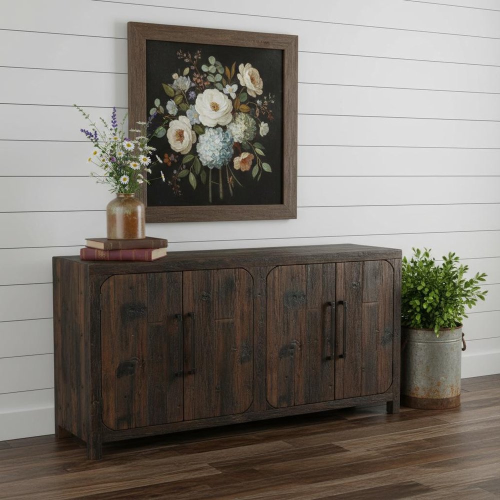 Dark Brown Distressed Reclaimed Wood Sideboard with Four Doors - 72-inch