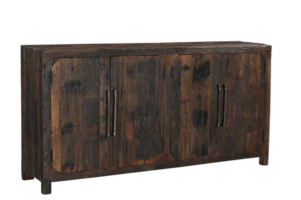 Dark Brown Distressed Reclaimed Wood Sideboard with Four Doors - 72-inch