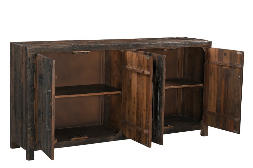 Dark Brown Distressed Reclaimed Wood Sideboard with Four Doors - 72-inch
