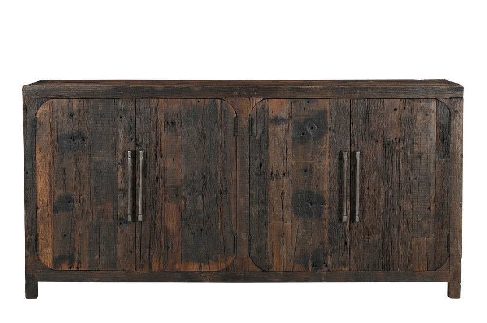Dark Brown Distressed Reclaimed Wood Sideboard with Four Doors - 72-inch