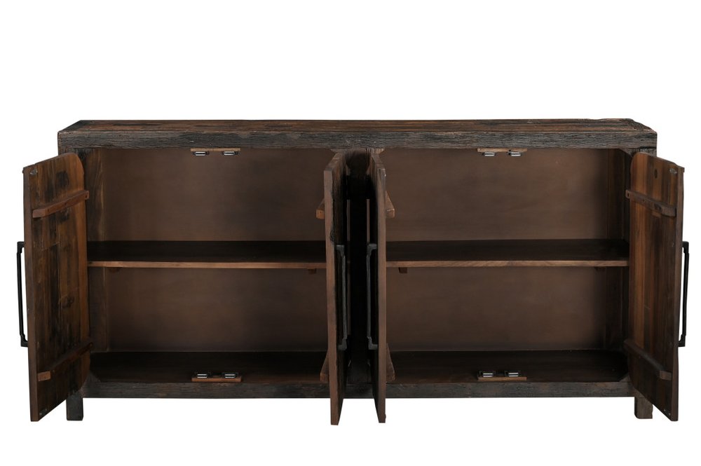 Dark Brown Distressed Reclaimed Wood Sideboard with Four Doors - 72-inch