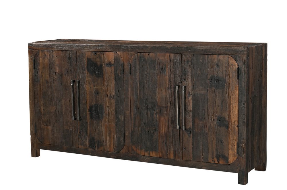 Dark Brown Distressed Reclaimed Wood Sideboard with Four Doors - 72-inch