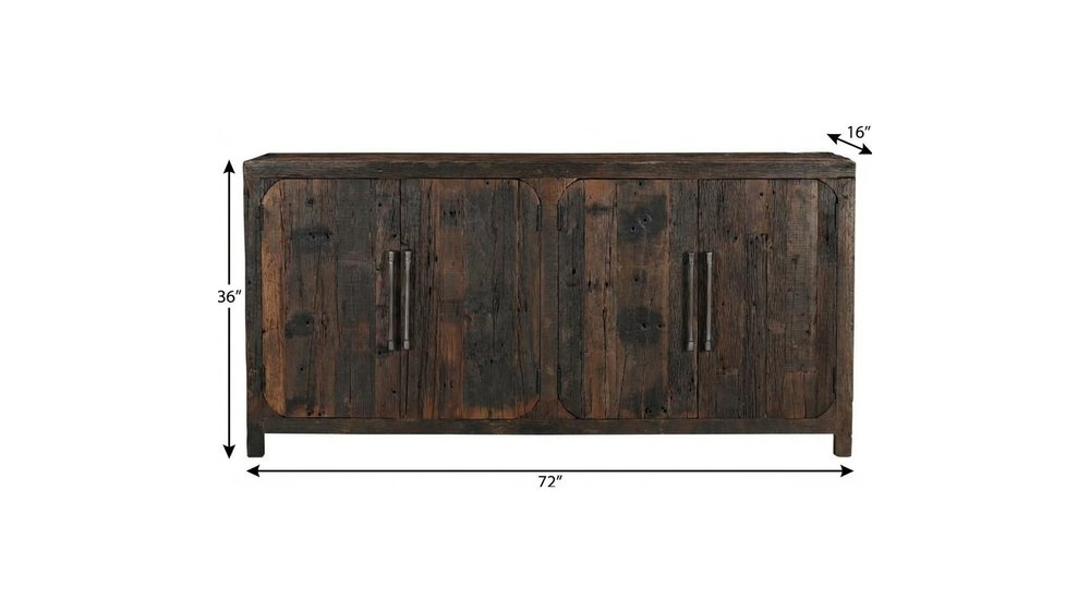 Dark Brown Distressed Reclaimed Wood Sideboard with Four Doors - 72-inch