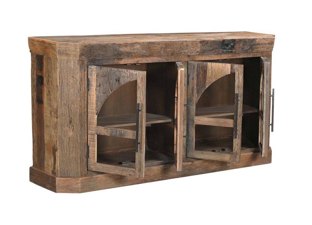 Brown Distressed Reclaimed Wood Sideboard with Four Glass Doors - 72-inch