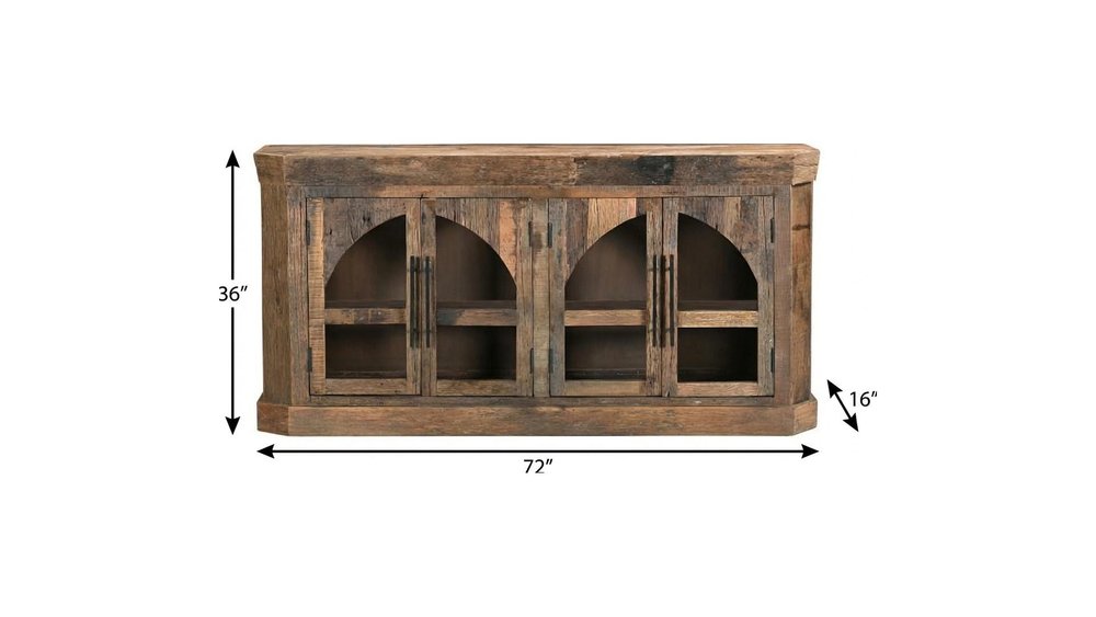 Brown Distressed Reclaimed Wood Sideboard with Four Glass Doors - 72-inch