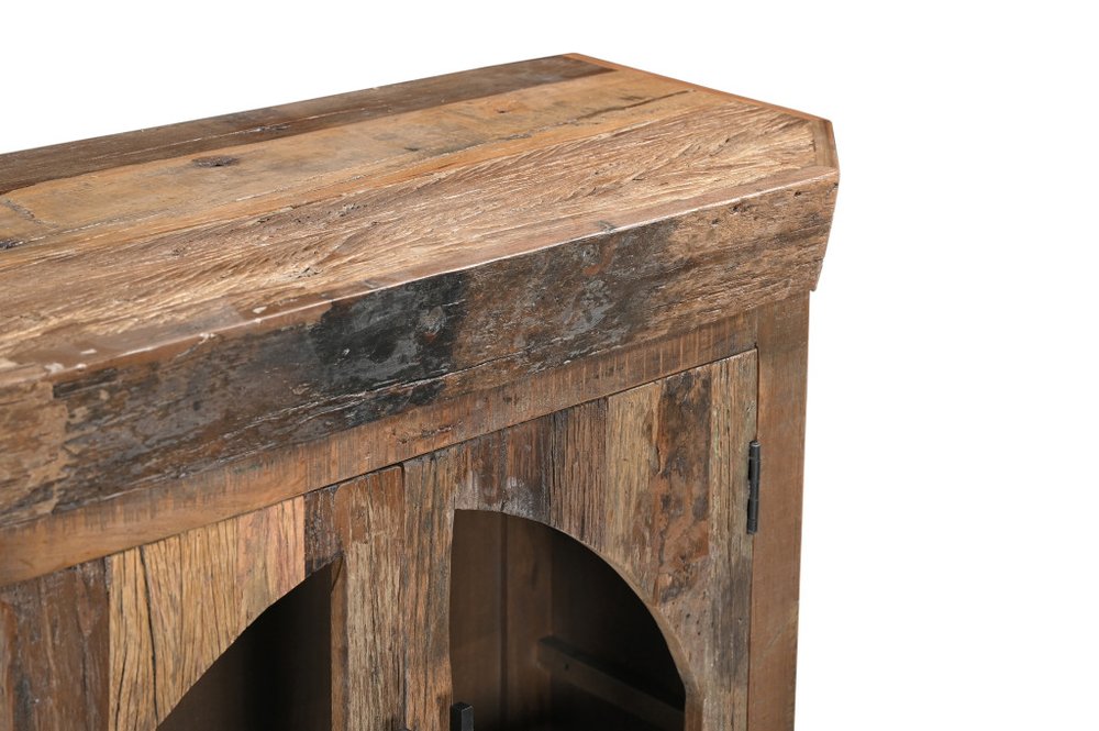Brown Distressed Reclaimed Wood Sideboard with Four Glass Doors - 72-inch
