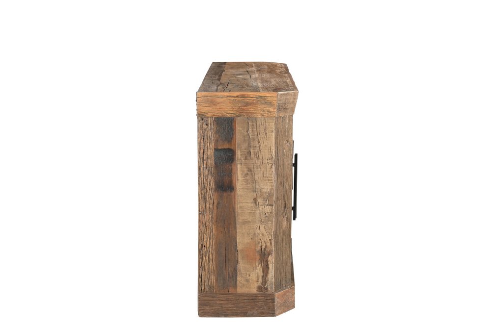 Brown Distressed Reclaimed Wood Sideboard with Four Glass Doors - 72-inch