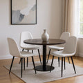 Set of Four Beige and Black Fabric and Metal Dining Side Chairs