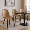 Set of Four Brown and Black Suede and Metal Dining Side Chairs