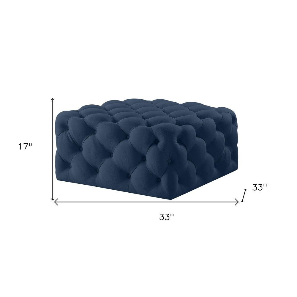 Navy Blue Velvet Rolling Tufted Cocktail Ottoman - 33-inch