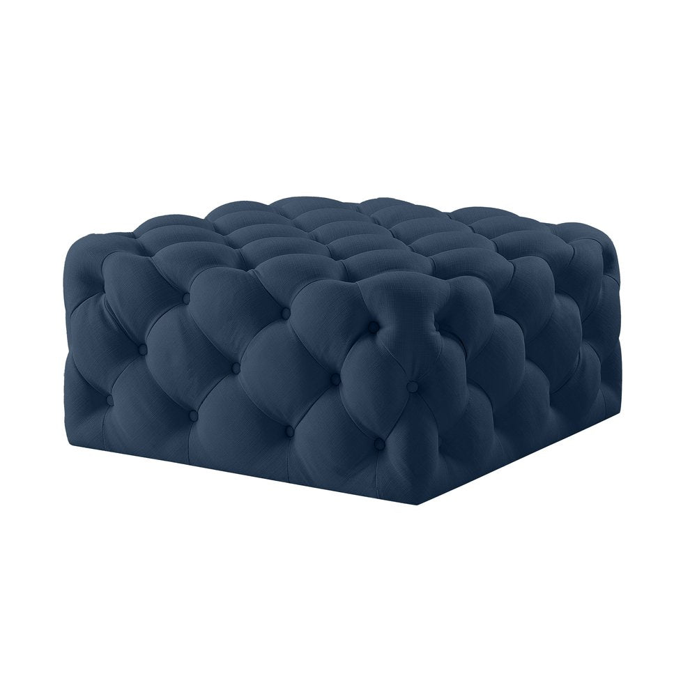 Navy Blue Velvet Rolling Tufted Cocktail Ottoman - 33-inch