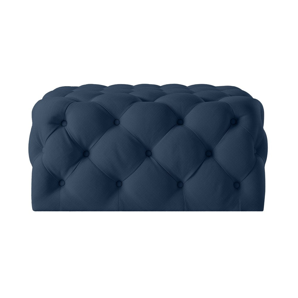 Navy Blue Velvet Rolling Tufted Cocktail Ottoman - 33-inch