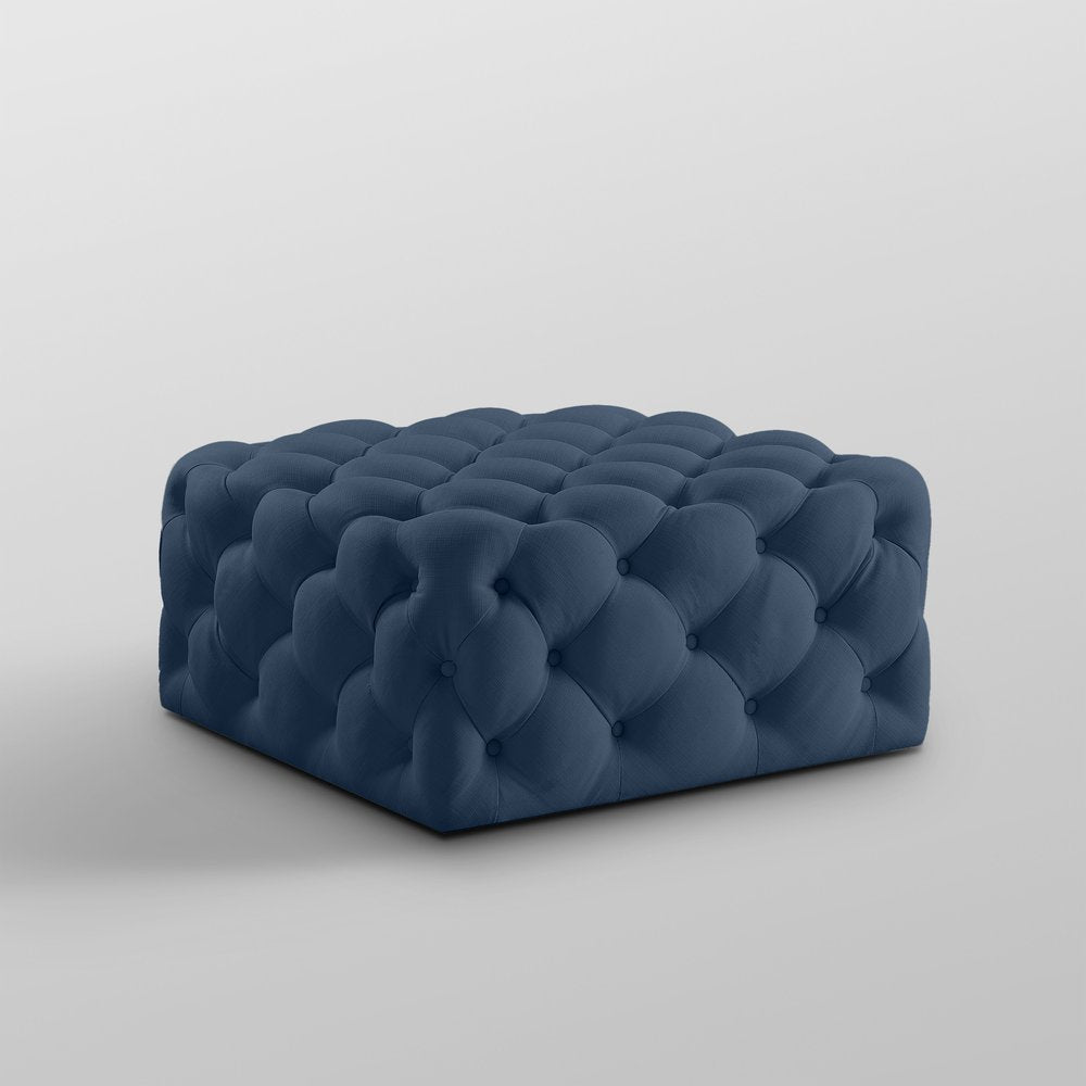 Navy Blue Velvet Rolling Tufted Cocktail Ottoman - 33-inch
