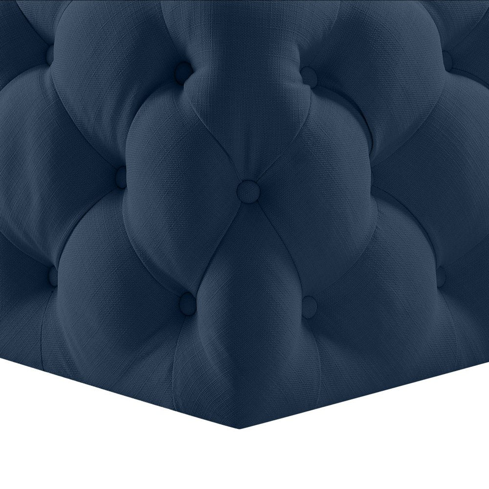 Navy Blue Velvet Rolling Tufted Cocktail Ottoman - 33-inch