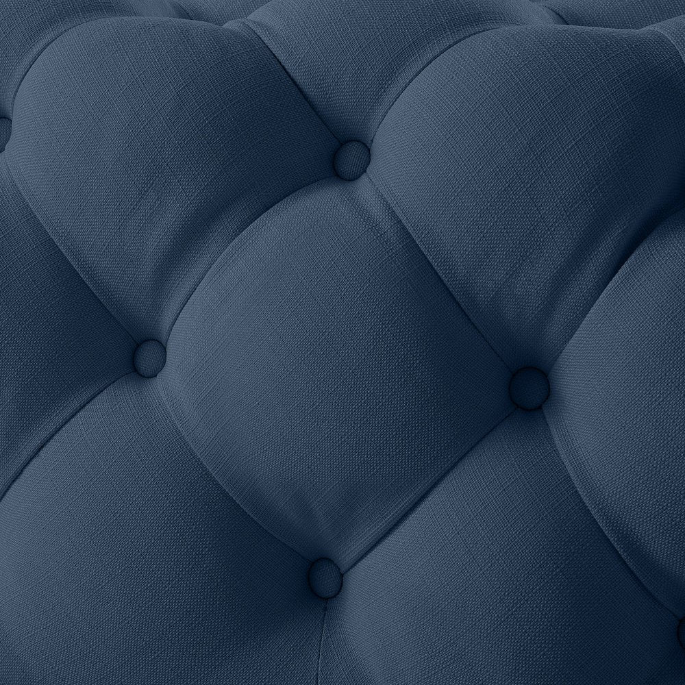 Navy Blue Velvet Rolling Tufted Cocktail Ottoman - 33-inch