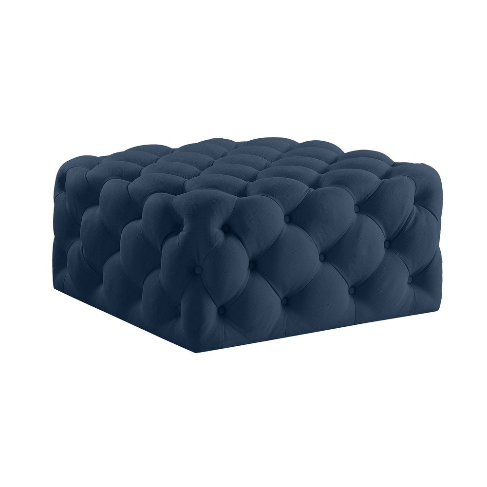 Navy Blue Velvet Rolling Tufted Cocktail Ottoman - 33-inch