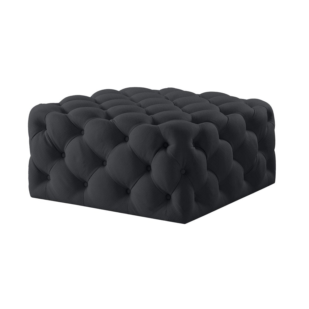 Navy Blue Velvet Rolling Tufted Cocktail Ottoman - 33-inch