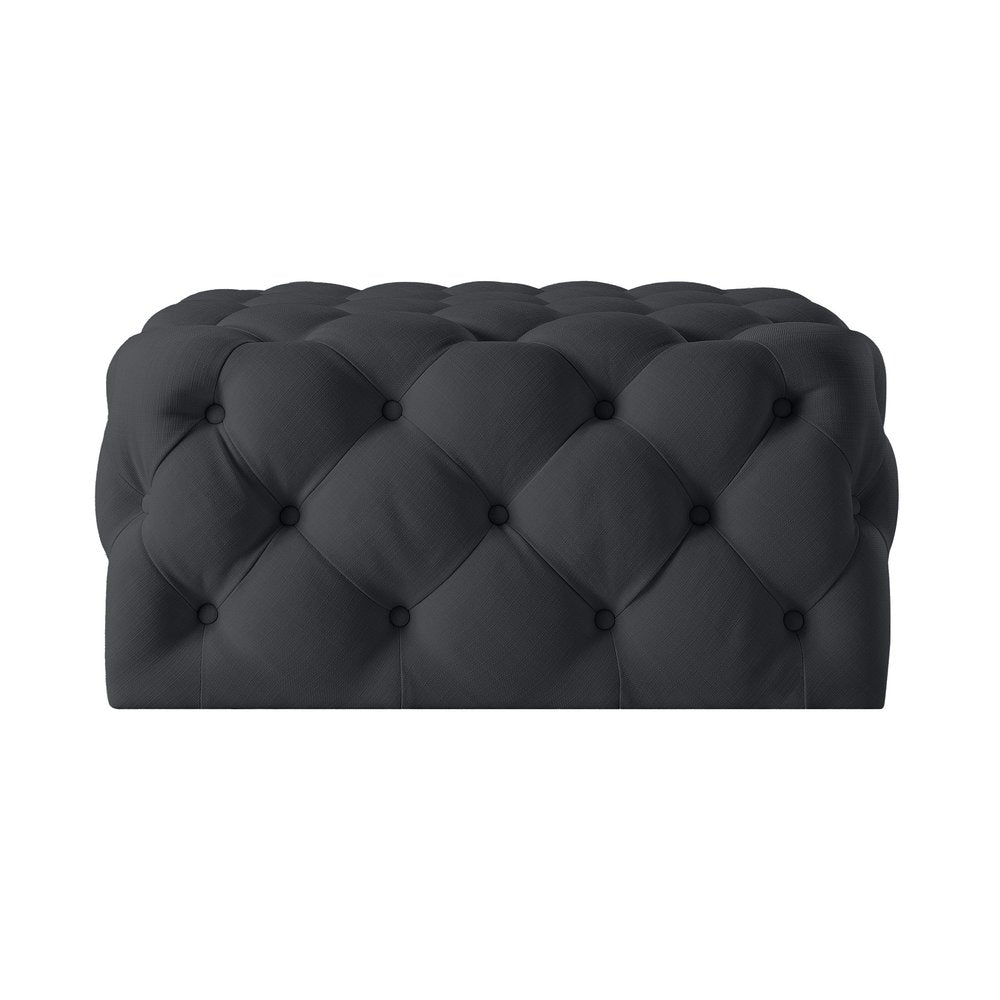 Navy Blue Velvet Rolling Tufted Cocktail Ottoman - 33-inch