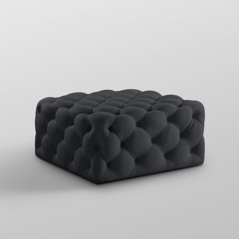 Navy Blue Velvet Rolling Tufted Cocktail Ottoman - 33-inch