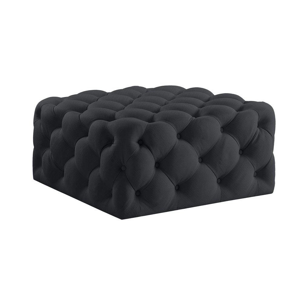 Navy Blue Velvet Rolling Tufted Cocktail Ottoman - 33-inch