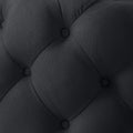 Black Linen Tufted Round Cocktail Ottoman - 33-inch