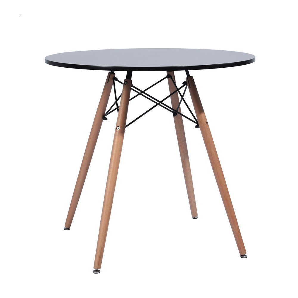 Black and Natural Wood Round Top Dining Table - 32-inch
