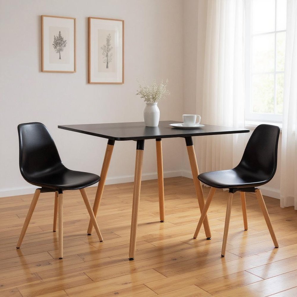 Black and Natural Wood Square Dining Table - 32-inch