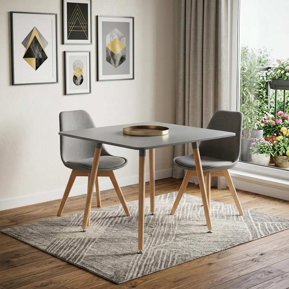 Gray and Natural Wood Square Dining Table - 32-inch