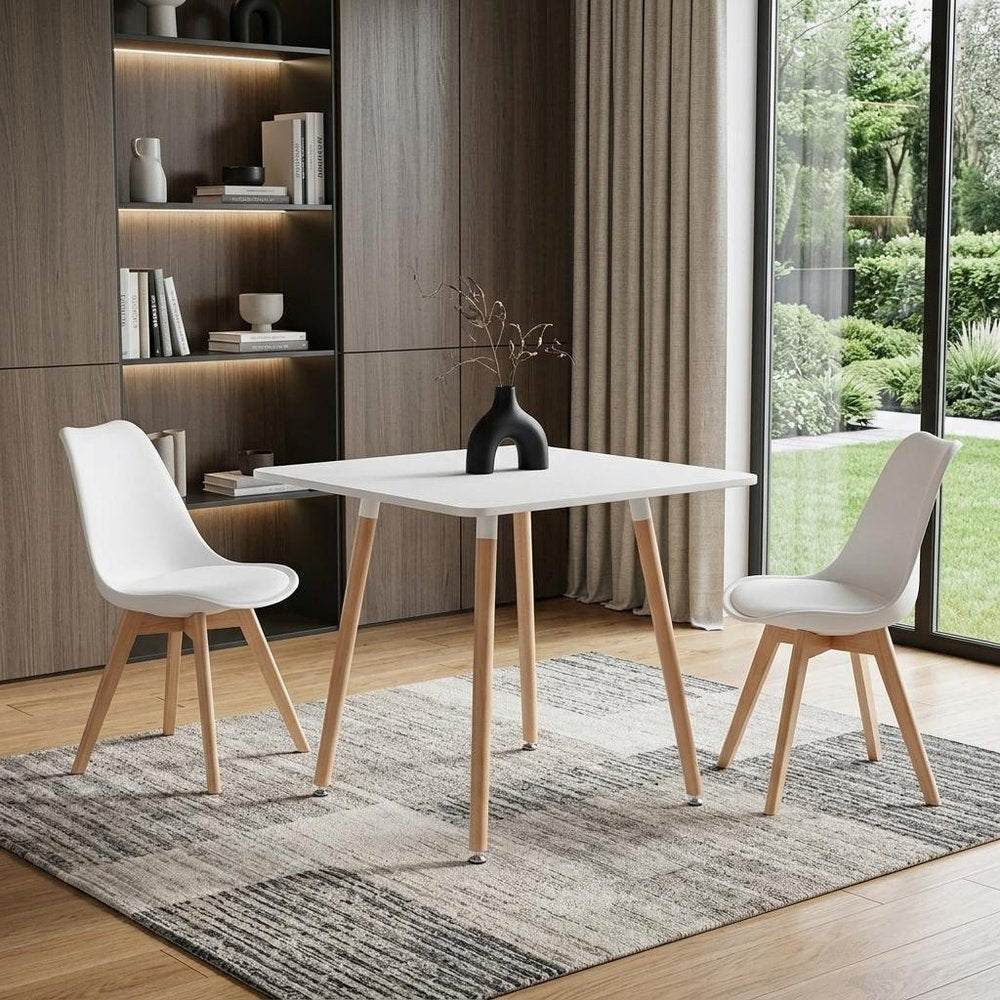 White and Natural Wood and Solid Wood Square Dining Table - 32-inch