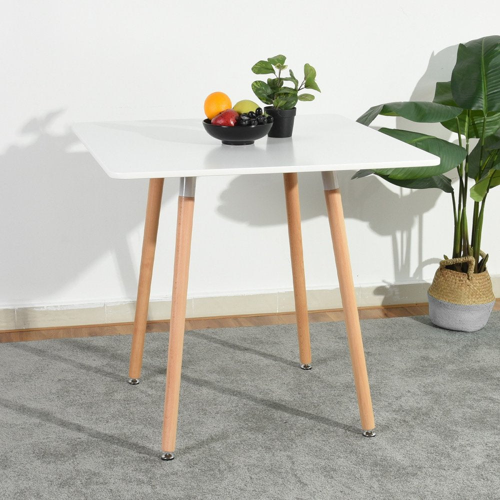 White and Natural Wood and Solid Wood Square Dining Table - 32-inch